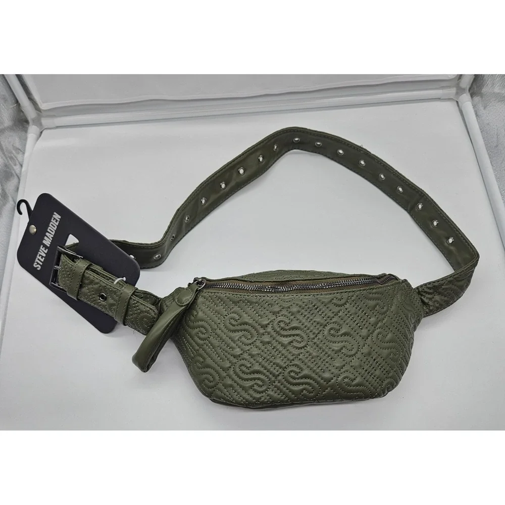 Steve Madden Quilted Belt‎ Bag Olive Green Fanny Pack Crossbody Adjustable Strap